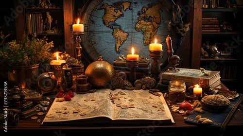 Illustration design a collectible world map with decorative elements.