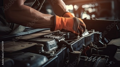 Technician Hands of car mechanic working repair in auto repair Service and Maintenance.