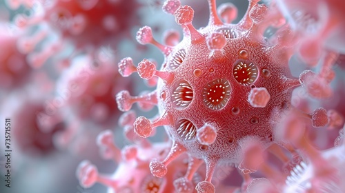 red viruses under a microscope