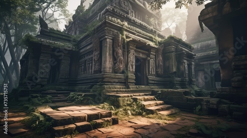 ruins of temple in archaeological site country. Generative AI