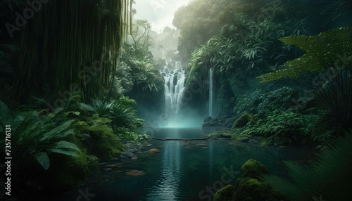 waterfall in the jungle. Generative AI