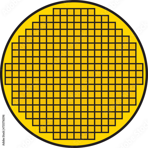 Illustration of a golden silicon wafer seen from the front