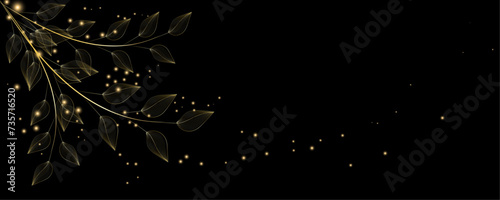 Golden Line art botany banner. Japanese style Hand drawn vector. Line art style design. Concept traditional Asian Card with space for text wedding, invitation, template card Golden frames.