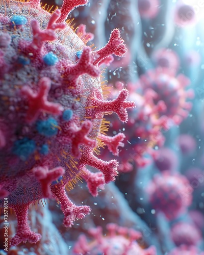 Red colored Germs and bacteria. 3D rendering