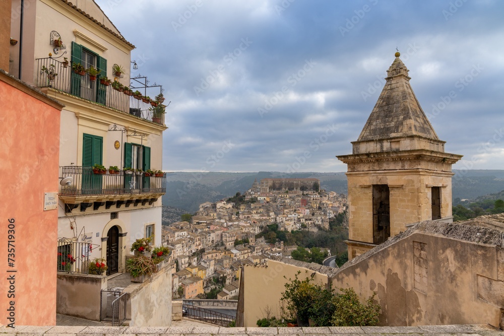 view of the historic Old Town of Ibla Ragusa in southeastern Sicily
