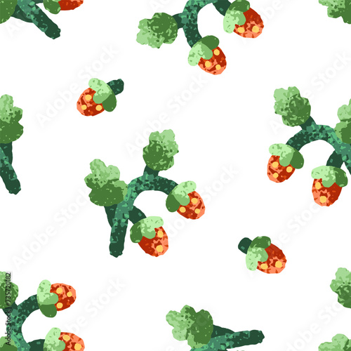 Berry branches, seamless pattern. Endless texture, wild strawberries. Repeati...