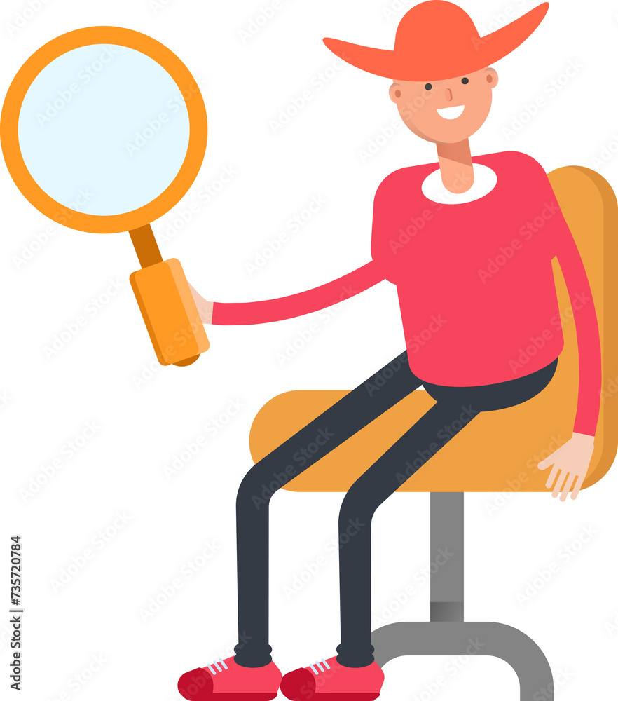 Country Man Character Sitting and Holding Magnifier
Country Man Character Sitting and Holding Magnifier