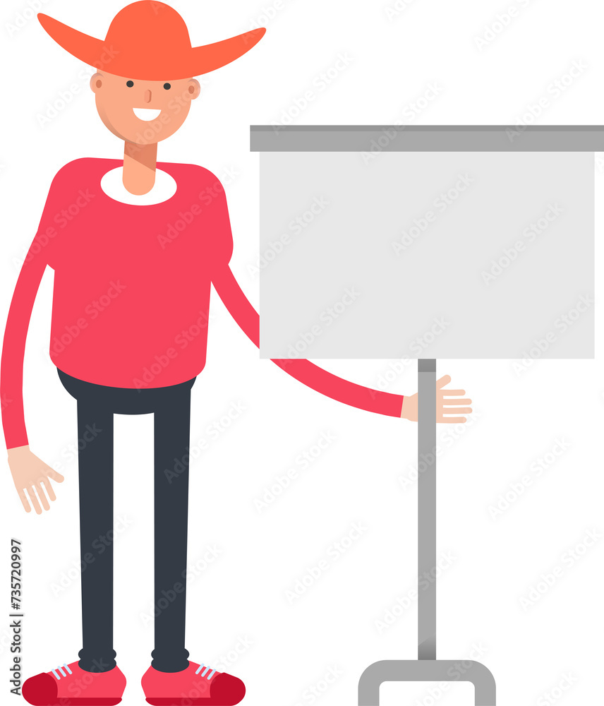 Country Man Character Presenting Whiteboard
