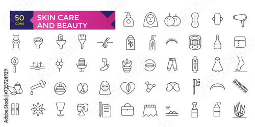 Skincare and cosmetology beauty therapy and healthcare icon set collection