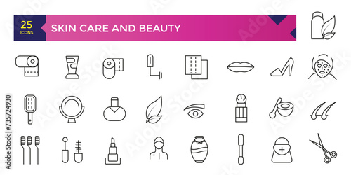 Skincare and cosmetology beauty therapy and healthcare icon set collection