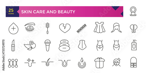 Skincare and cosmetology beauty therapy and healthcare icon set collection