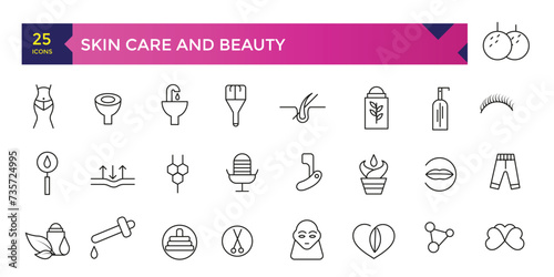 Skincare and cosmetology beauty therapy and healthcare icon set collection