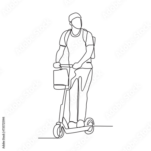 One continuous line drawing of the people using scooter for going to office vector illustration. Illustration Scooters are alternative transportation with simple linear style vector concept design.