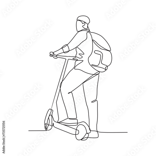 One continuous line drawing of the people using scooter for going to office vector illustration. Illustration Scooters are alternative transportation with simple linear style vector concept design.