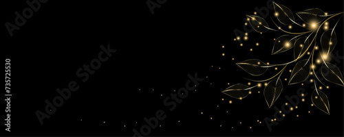 Golden Line art botany banner. Japanese style Hand drawn vector. Line art style design. Concept traditional Asian Card with space for text wedding, invitation, template card Golden frames.