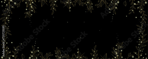 Golden Line art botany banner. Japanese style Hand drawn vector. Line art style design. Concept traditional Asian Card with space for text wedding, invitation, template card Golden frames.