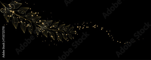 Golden Line art botany banner. Japanese style Hand drawn vector. Line art style design. Concept traditional Asian Card with space for text wedding, invitation, template card Golden frames.