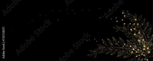 Golden Line art botany banner. Japanese style Hand drawn vector. Line art style design. Concept traditional Asian Card with space for text wedding, invitation, template card Golden frames.