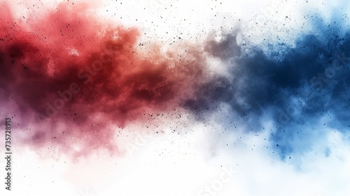 Labor Day red and blue dust explosions on a white background. The colors of the American flag are splashed on a white background and patriotic abstract designs for Independence Day and Memorial Day