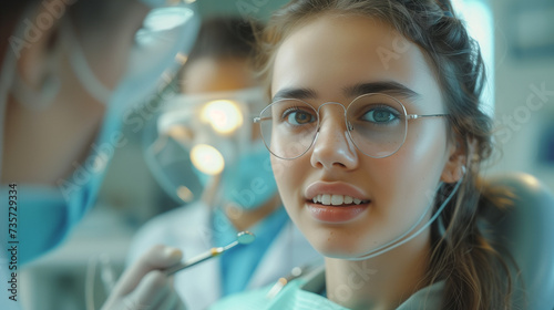 woman in a dental chair at a medical center while a professional doctor fixing her teeth, a Dentist examining a patient's teeth in the dentist, close up of woman teeth at the dentist centre