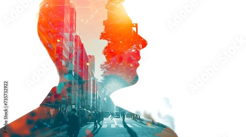 Man Silhouette in Urban, Double Exposure