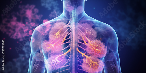 Illustrating Lung Health: Holographic Display of Lung Cancer, Disease Treatment, and Respiratory Illnesses like Pneumonia photo