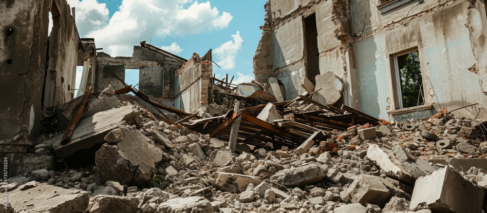 A Pile of Rubble: Debris, Ruins, Demolition, Construction Site, Disaster, Broken, Damage, Destruction, Crumble, Wreckage, Mess, Recycle