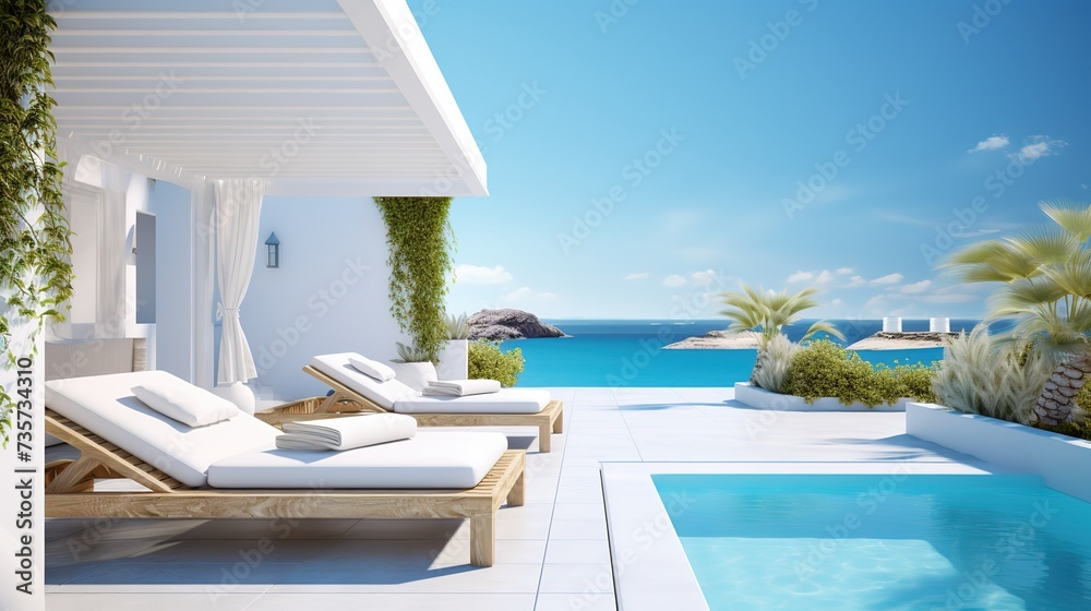 Sea_view.Luxury_modern_white_beach_hotel_with_swimming poolsai generated  image
