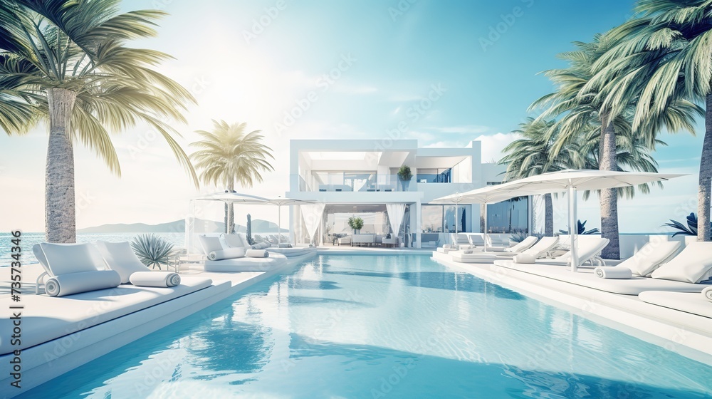 Sea_view.Luxury_modern_white_beach_hotel_with_swimming poolsai generated  image