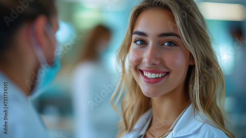 Free Download portrait of a smiling doctor, young woman sitting in a dental chair at a medical center while a professional doctor fixing her teeth, a Dentist examining a patient's teeth in the dentist - GFXLoad