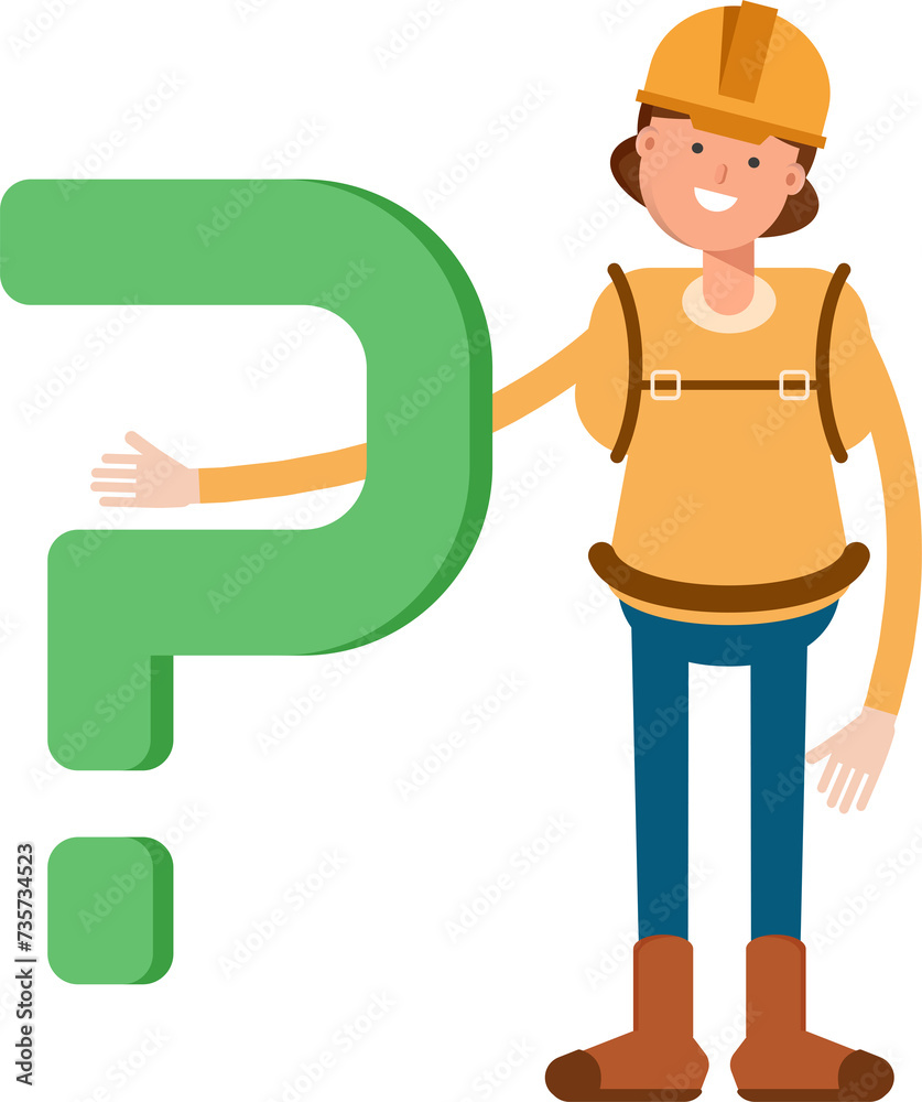 Woman Mountaineer Character and Question Mark
