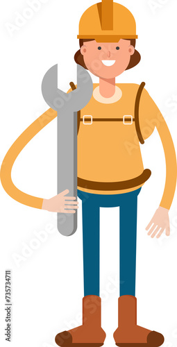 Woman Mountaineer Character Holding Wrench 