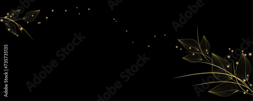 Golden Line art botany banner. Japanese style Hand drawn vector. Line art style design. Concept traditional Asian Card with space for text wedding, invitation, template card Golden frames.