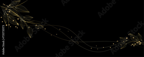 Golden Line art botany banner. Japanese style Hand drawn vector. Line art style design. Concept traditional Asian Card with space for text wedding, invitation, template card Golden frames.