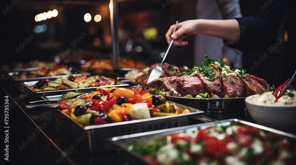 People_group_catering_buffet_food_indoor_in_restaurent ai generated high quality image