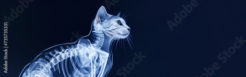 Banner Radiographs, X Ray Picture With Cat's Skeleton for Treatment and Diagnosis. Space For Text. Animal Hospitals, Vet. Pet Scan. AI Generated. Positron Emission Tomography Mockup photo