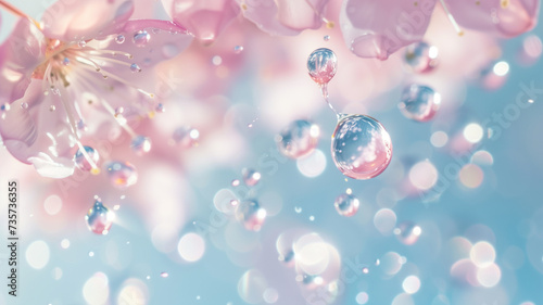 Digital close-up of essential oil droplets falling into clear water, symbolizing aromatherapy