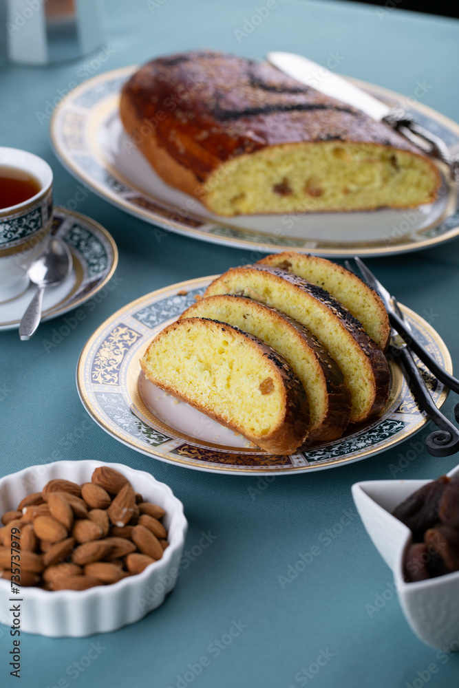 Novruz sweet pastry with nuts and sugar filling - baked mini rolls, shekerbura, pakhlava, sweet kete, eastern pastry for Ramadan, turkish or arabic culture, new year celebration in Baku Novruz sweet pastry with nuts and sugar filling - baked mini rolls, shekerbura, pakhlava, sweet kete, eastern pastry for Ramadan, turkish or arabic culture, new year celebration in Baku