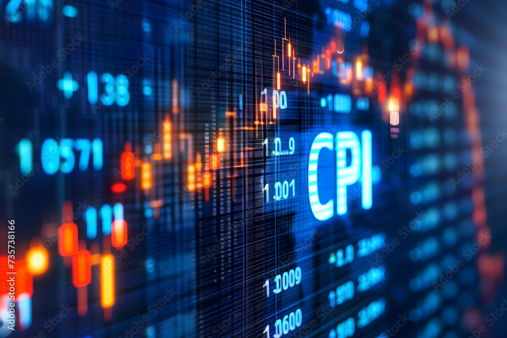 digital stock chart or graph background and word "CPI", meaning is Consumer Price Index and it is an important measure of inflation - obrazy, fototapety, plakaty 