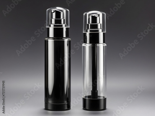 Black blank plastic transparent bottle with dispenser airless pump designed.