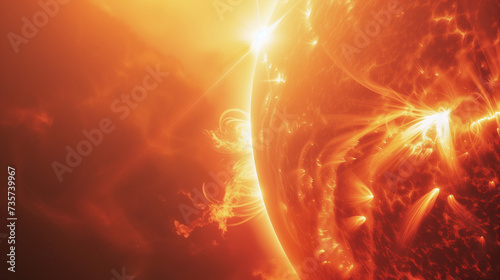 Strong solar flares on the surface of the sun. AI generated.