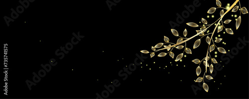 Golden Line art botany banner. Japanese style Hand drawn vector. Line art style design. Concept traditional Asian Card with space for text wedding, invitation, template card Golden frames.