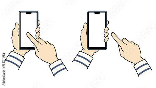 スマホを操作する男性の手のイラスト