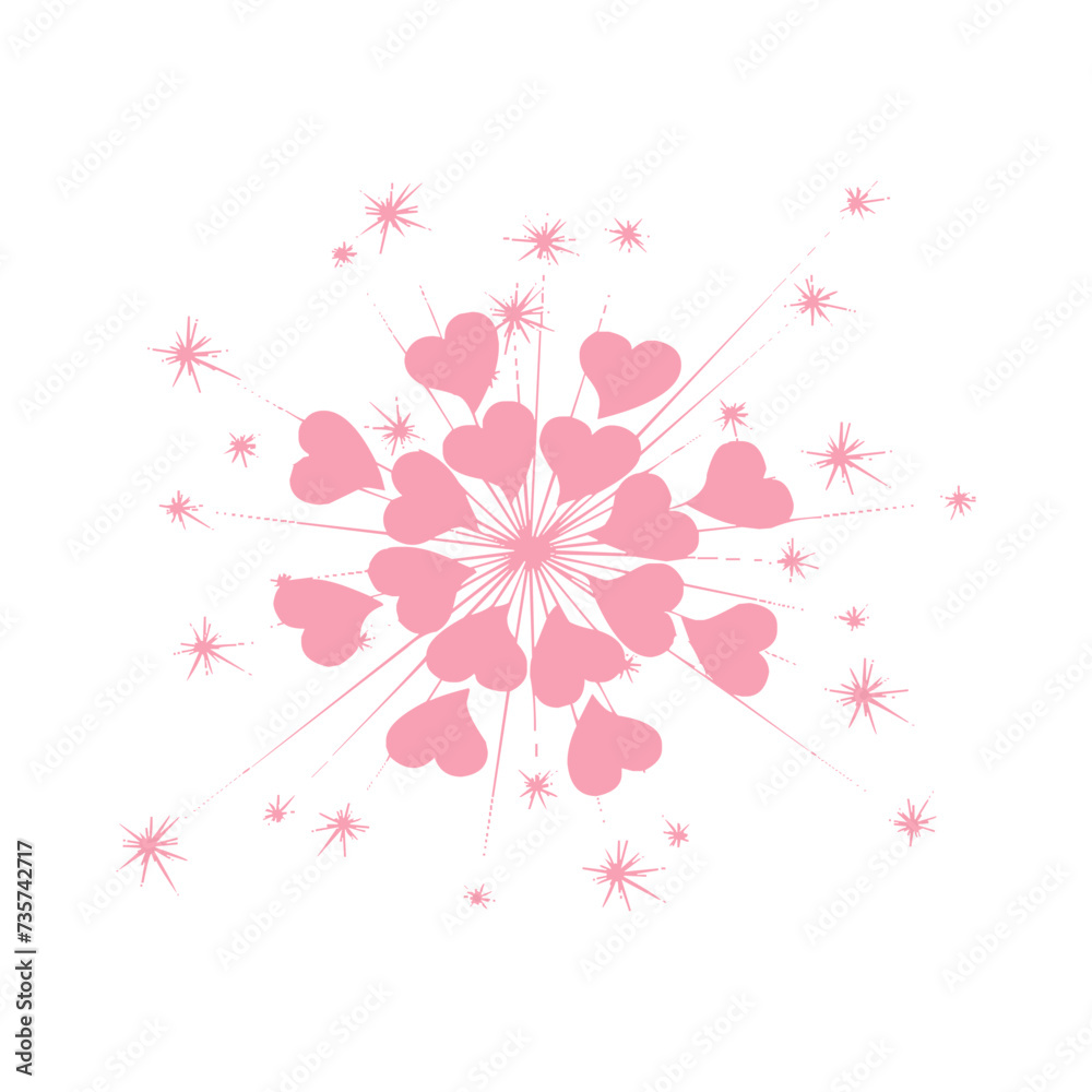 Pink Fireworks Heart Vector Illustration