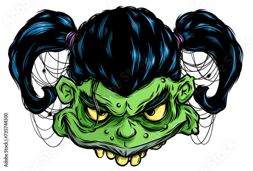 Little Demon Girl with Spider Webs in Her Hair