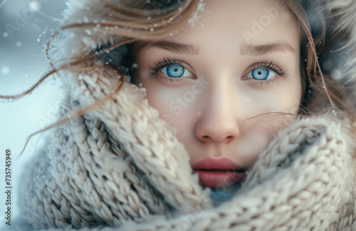 a beautiful image of snowy woman with blue eyes posing