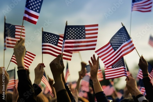 Crowd waving american flags in celebration patriotism and unity, american communities concept