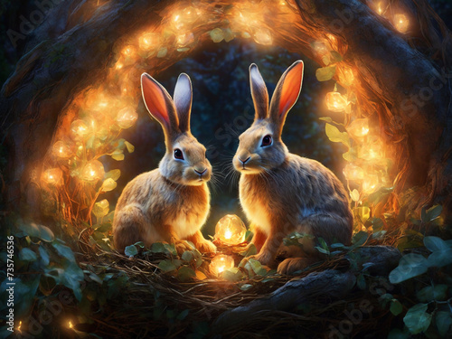 two rabbit in the night