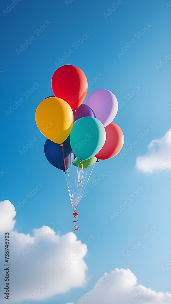 Naklejka premium Multi-colored balloons in the sky.