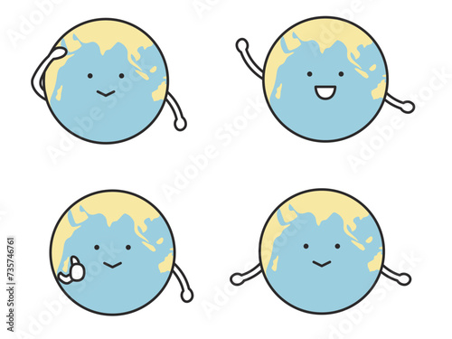 了解やいいねやグッドポーズをするかわいい地球のキャラクター